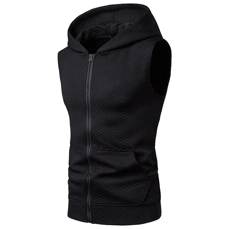 Men's Hooded Argyle Zipper Short Sleeves Hip-Hop Sports T-shirt