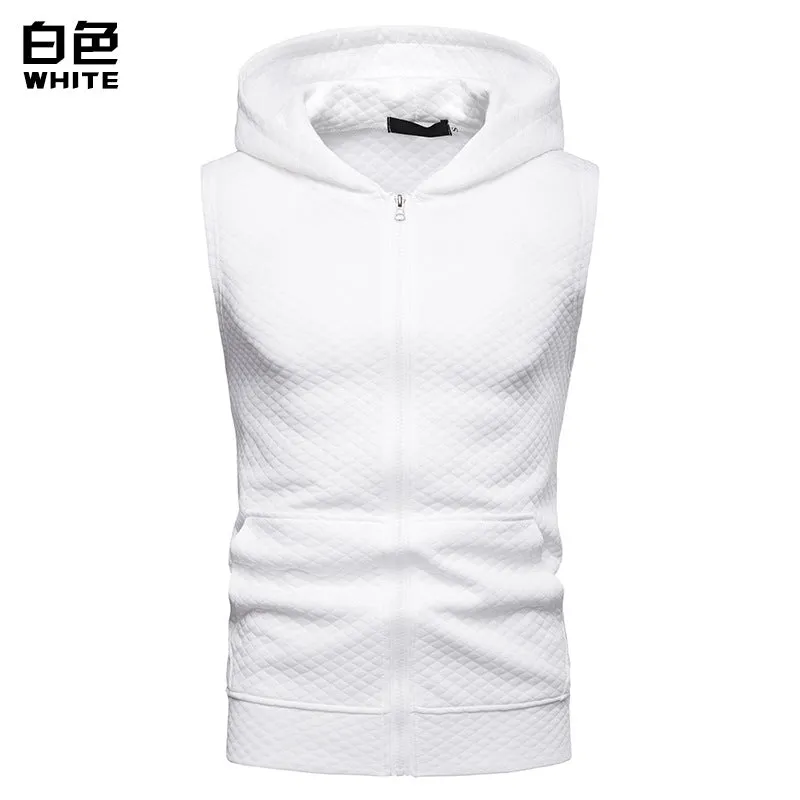 Men's Hooded Argyle Zipper Short Sleeves Hip-Hop Sports T-shirt