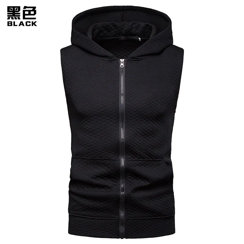 Men's Hooded Argyle Zipper Short Sleeves Hip-Hop Sports T-shirt