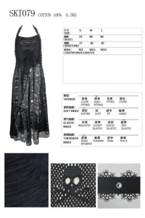 Mesh Distressed Long Halter Dress - Black -