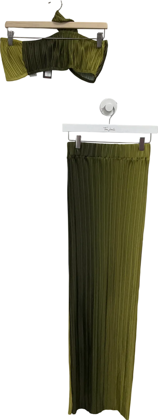 Misspap Green Ombré Plisse Twist Bralet & Drape Maxi Skirt Co Ord UK 6