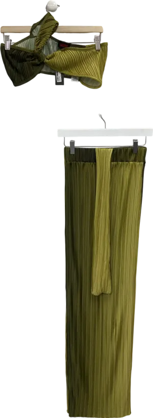 Misspap Green Ombré Plisse Twist Bralet & Drape Maxi Skirt Co Ord UK 6