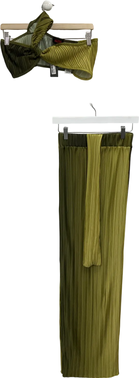 Misspap Green Ombré Plisse Twist Bralet & Drape Maxi Skirt Co Ord UK 6