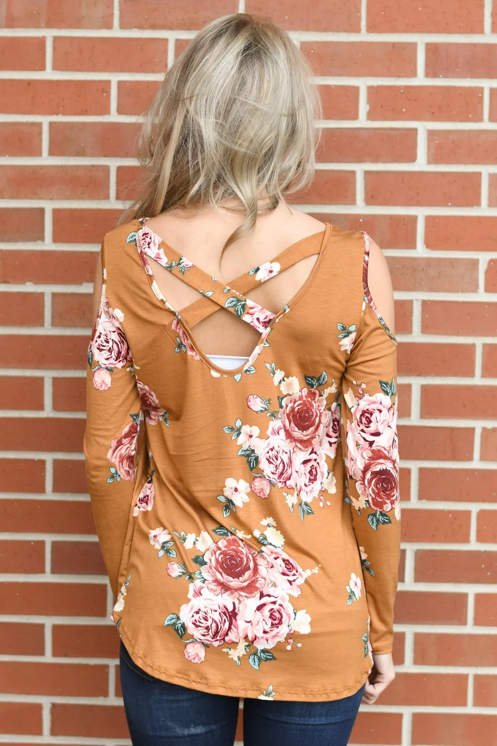Mustard Floral Cold Shoulder Top