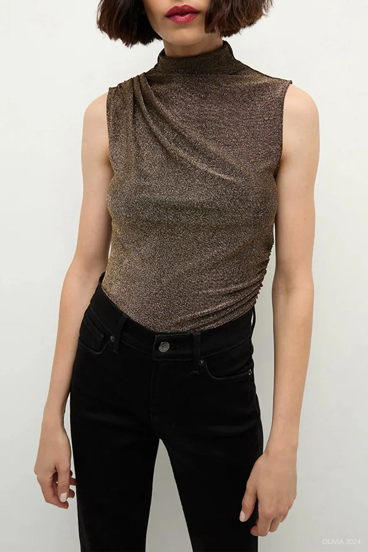 Mylie Sleeveless Top in Antique Gold Lurex
