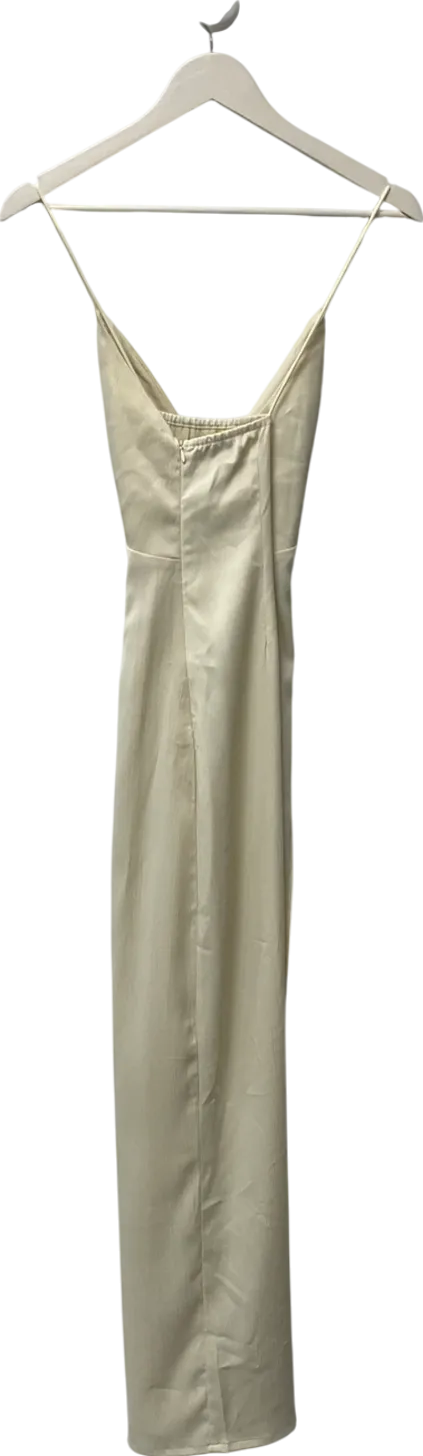 Nasty Gal Cream V Neck Maxi Dress With A Side Split UK 8