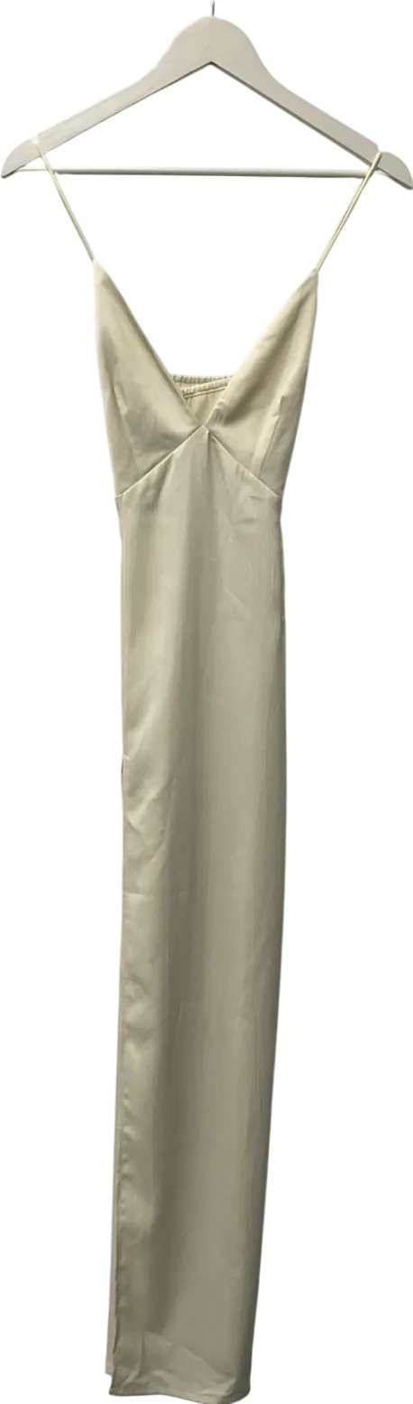 Nasty Gal Cream V Neck Maxi Dress With A Side Split UK 8