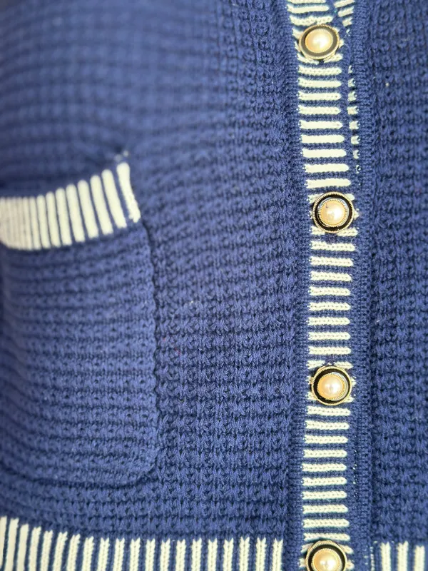 Navy Sleeveless Sweater Gold Button Top
