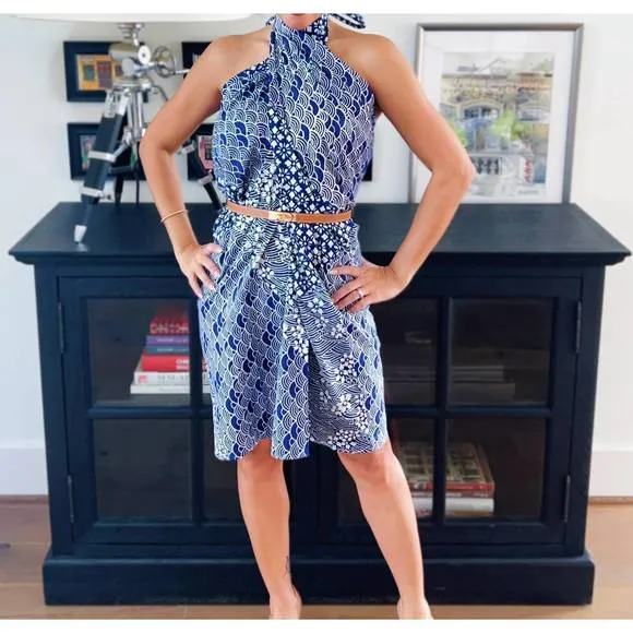 NEW ANS.EIN 6-in-1 kintsugi sarong skirt in navy
