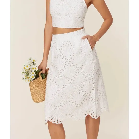 NWOT Small Andie Swim The Mona Skirt White Scalloped Eyelet Lace $148  Coverup