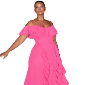 NWT Fashion to Figure hot pink maxi dress ruffle off shoulder plus size 4X