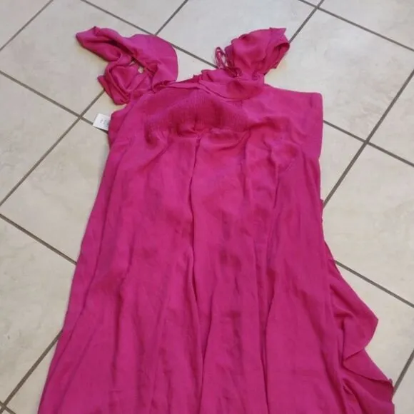NWT Fashion to Figure hot pink maxi dress ruffle off shoulder plus size 4X
