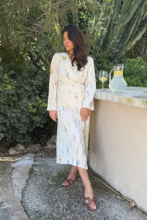 OfeliaIC Lang Wrap Kjole - Råhvid Blomsterprint