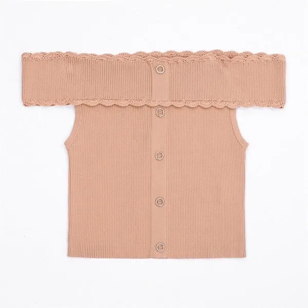 Off shoulder camel top