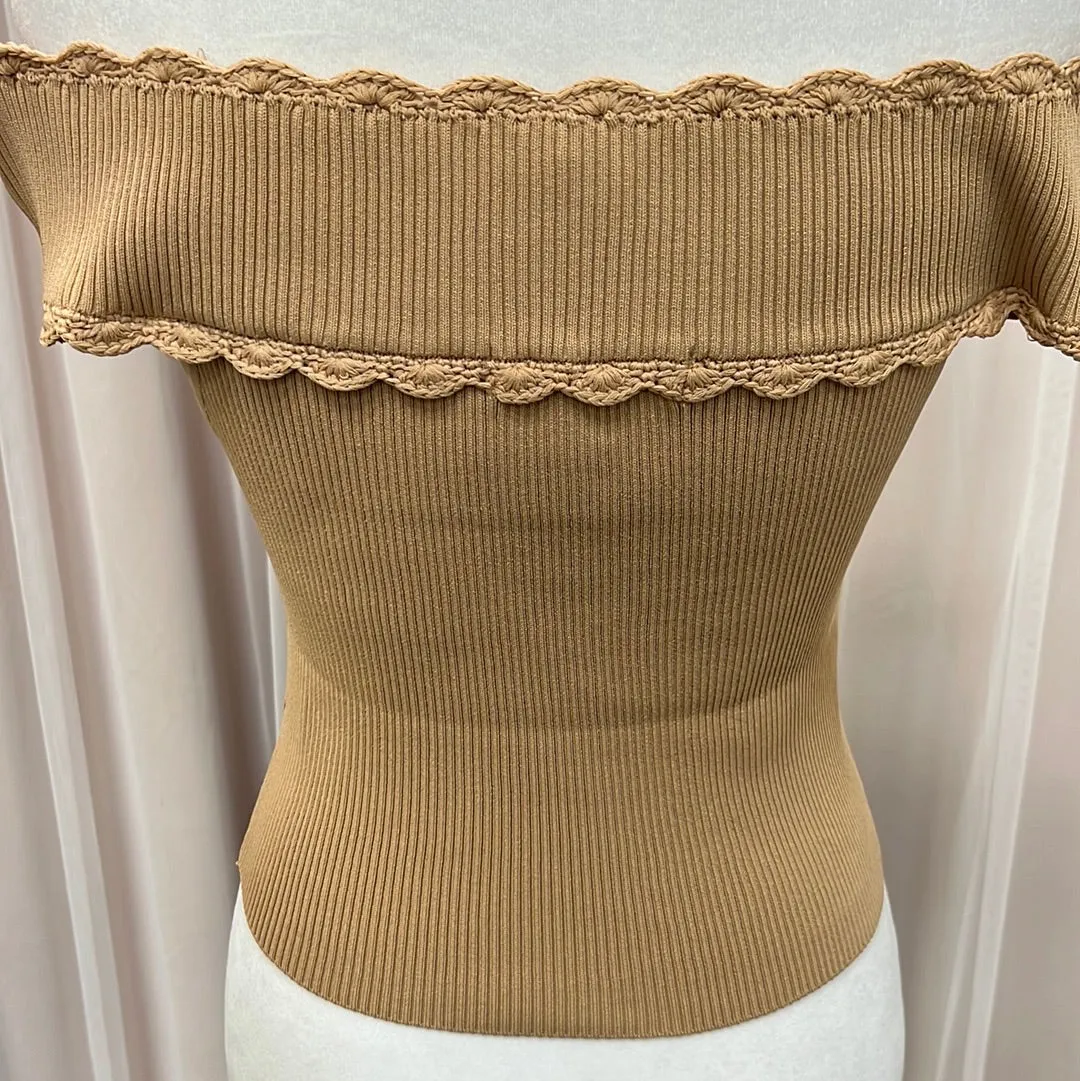 Off shoulder camel top