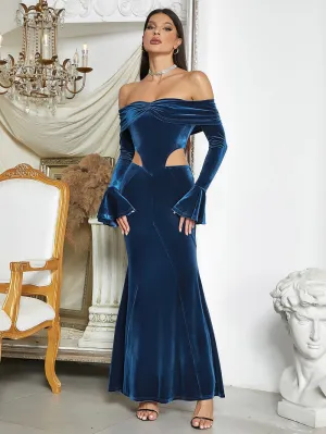 Off Shoulder Pagoda Sleeve Maxi Bodycon Dress HB10014