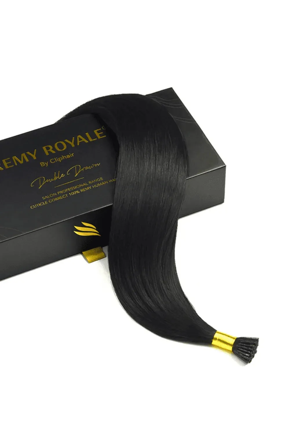 Off/Natural Black (#1B) Remy Royal I-Tips Hair Extensions