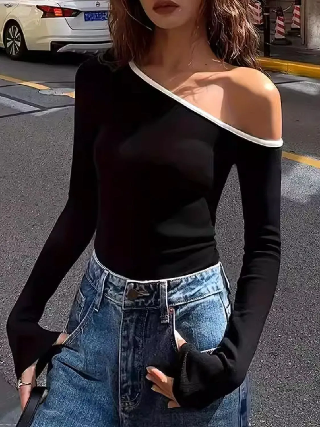 One Shoulder Long Sleeve T-Shirt