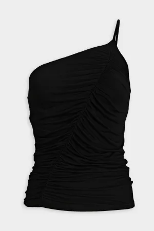 One Shoulder Ruched Tank in Black
