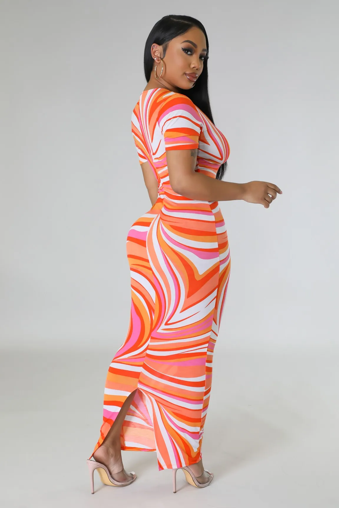 Ora V Print Dress Plus