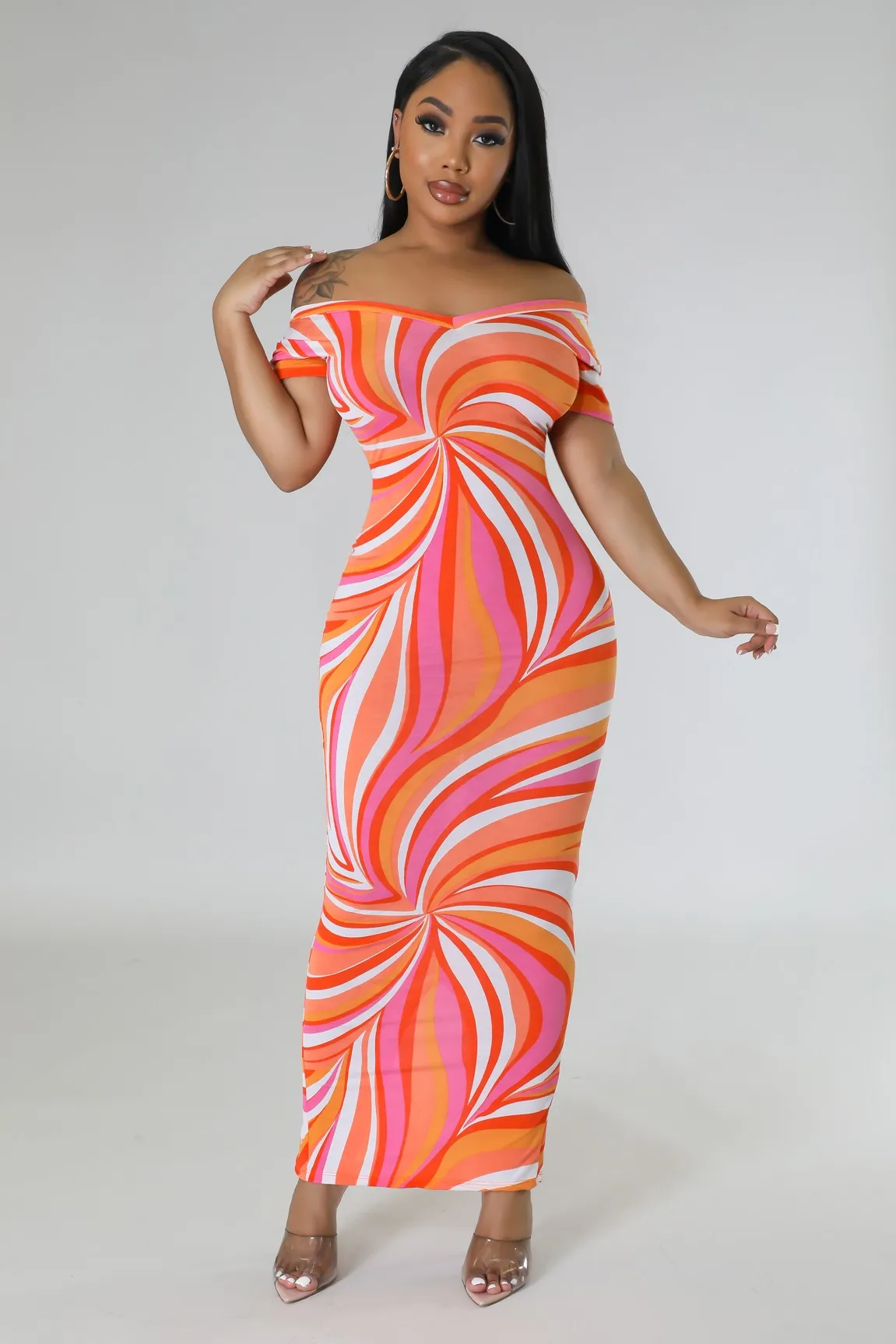 Ora V Print Dress Plus