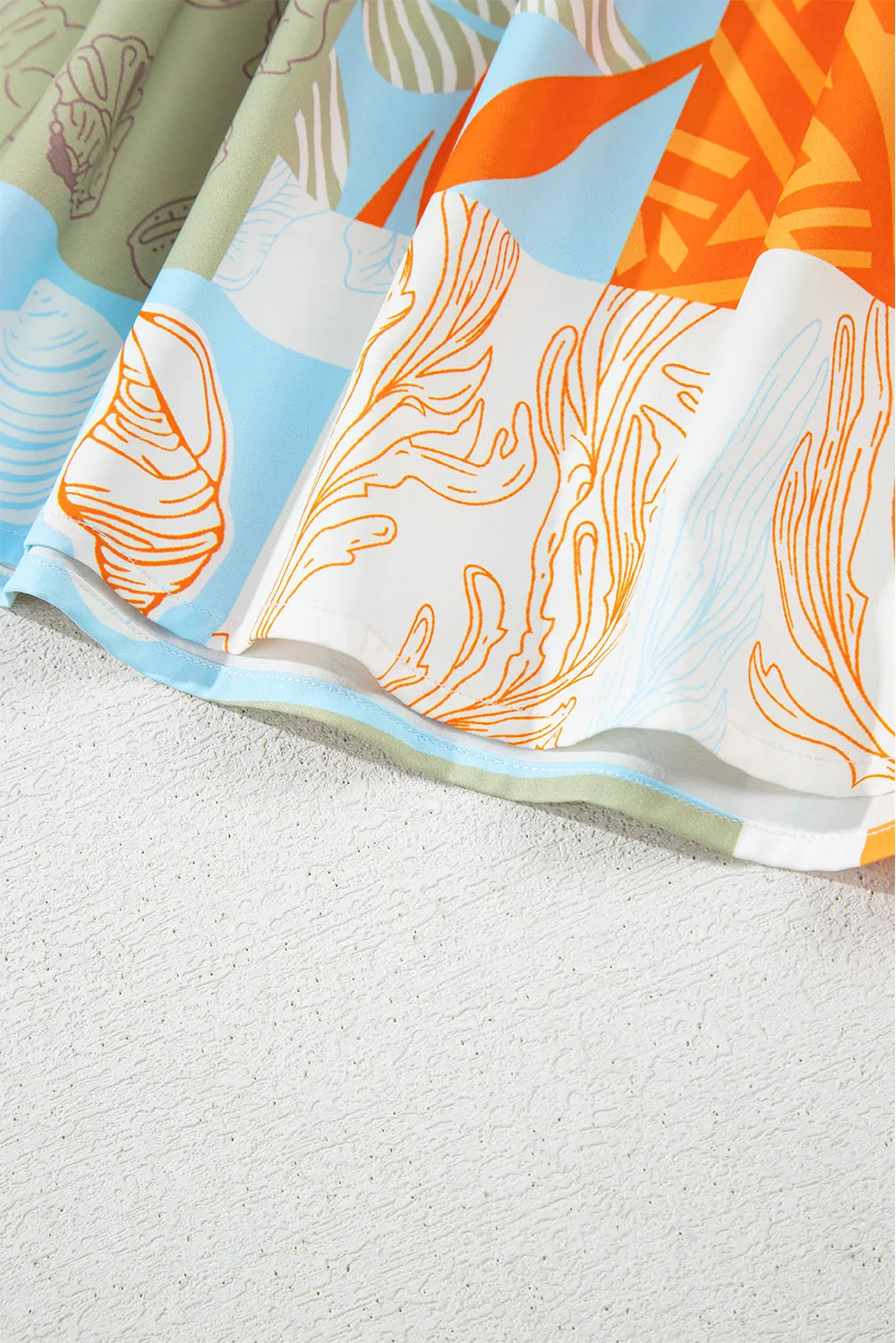 Orange Seashell Patchwork Print Self-tie Flowy Sundress