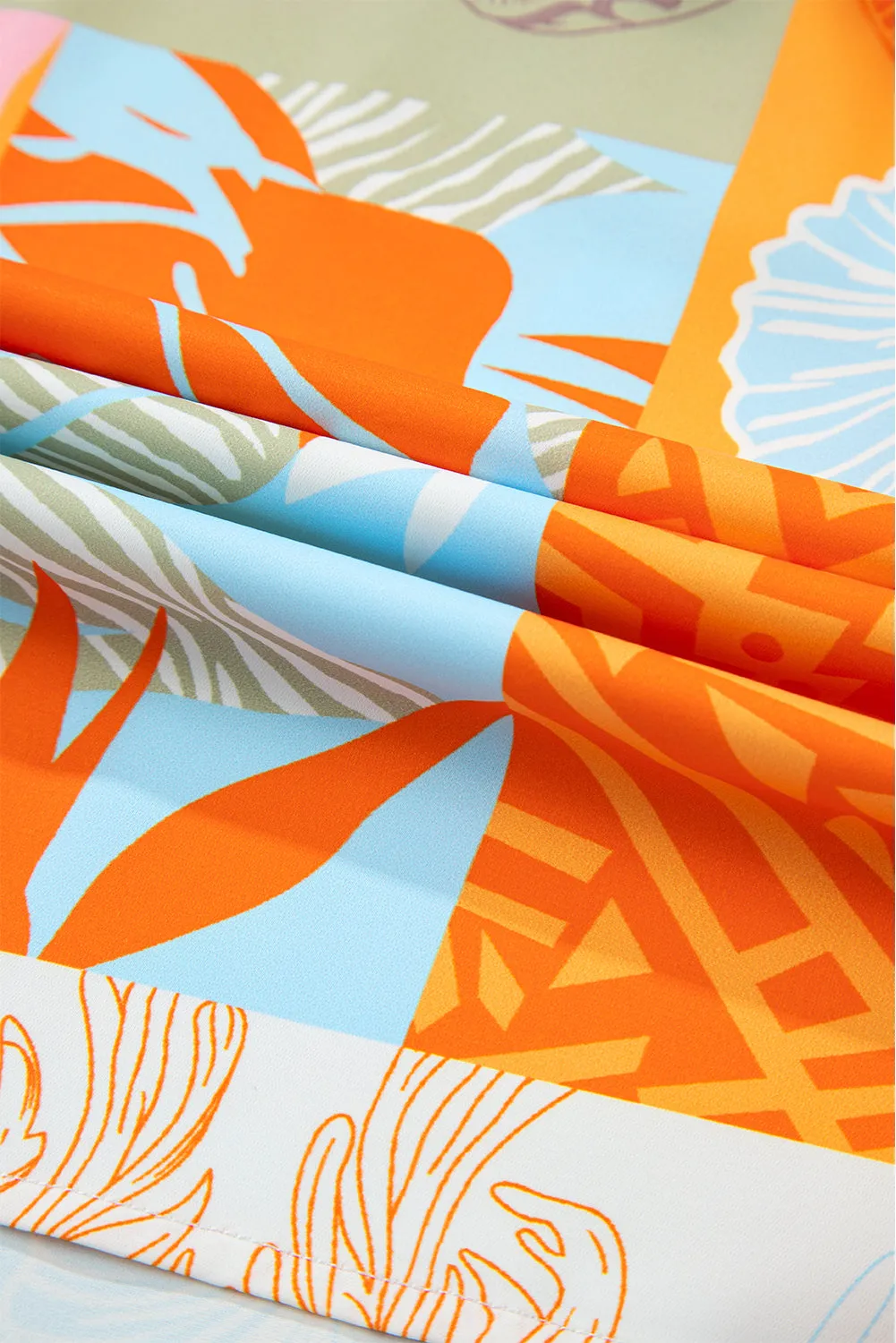 Orange Seashell Patchwork Print Self-tie Flowy Sundress