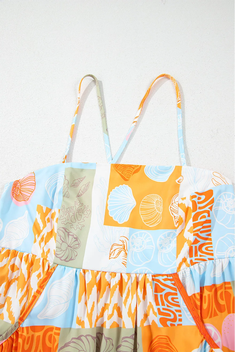 Orange Seashell Patchwork Print Self-tie Flowy Sundress