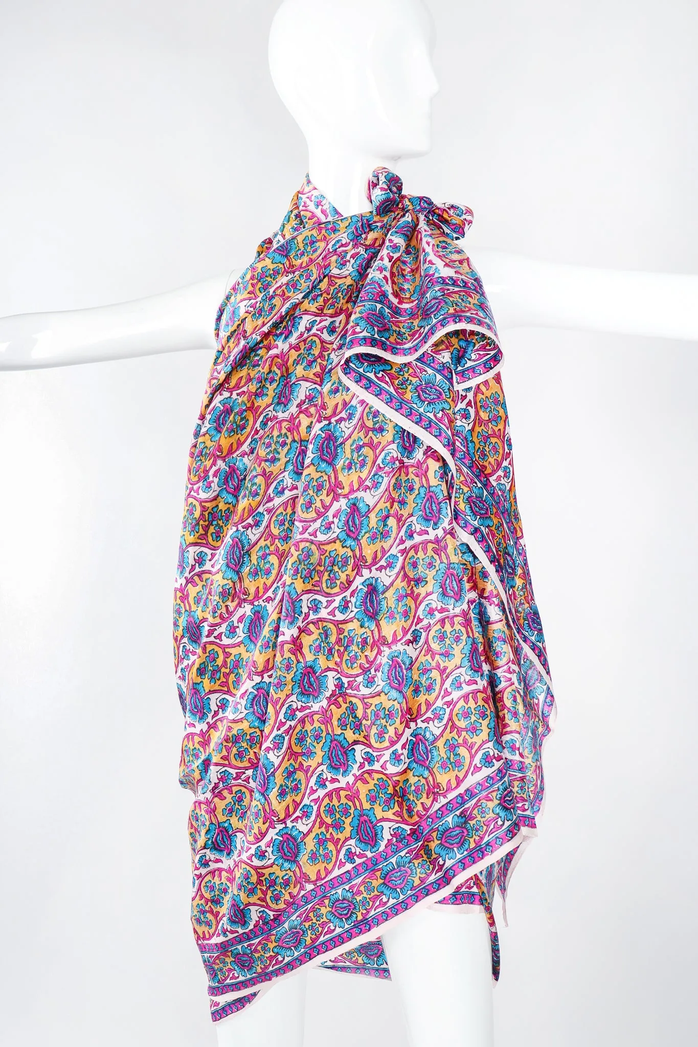 Oversized Handblocked Indian Silk Shawl