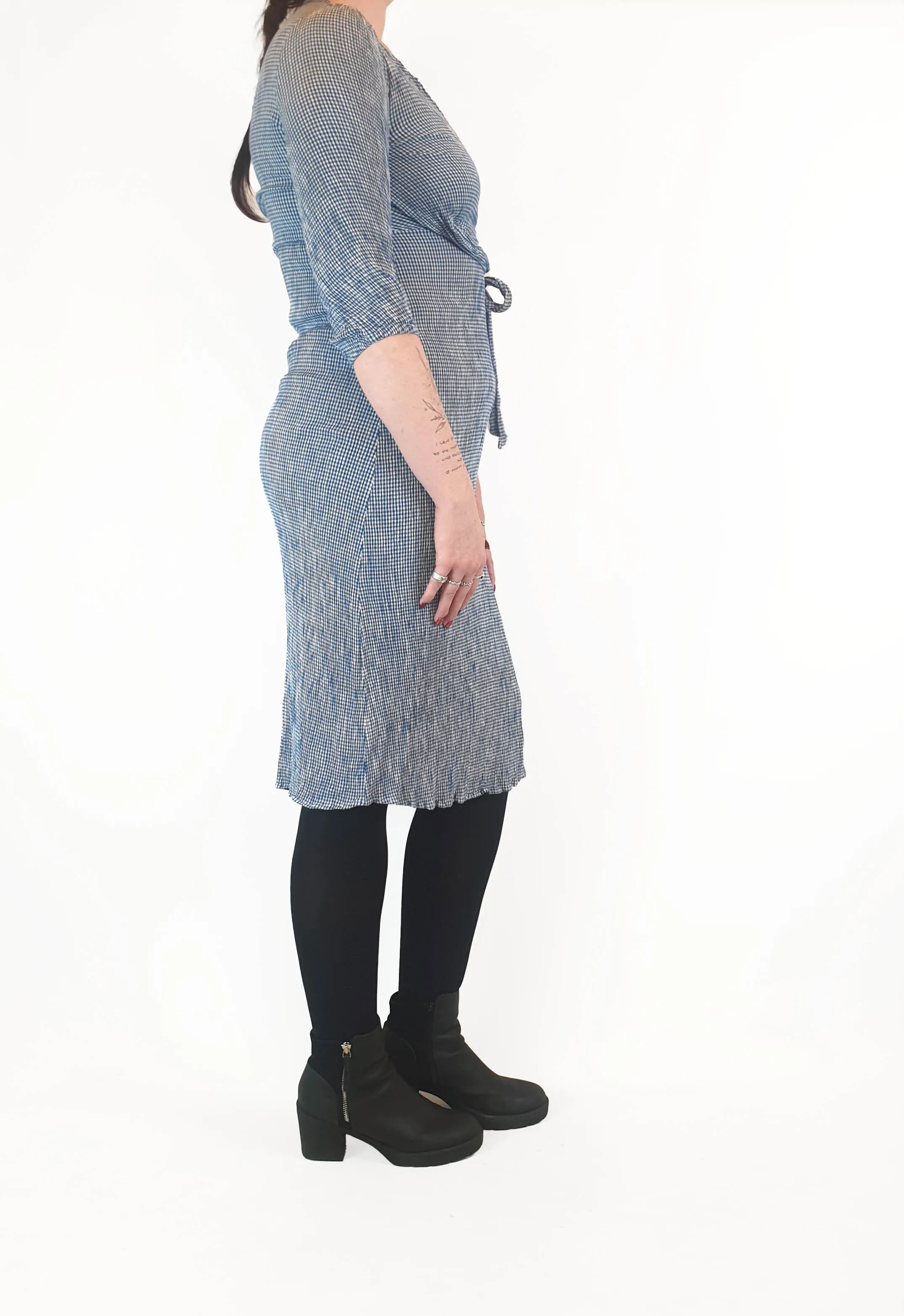 Oysho blue and white gingham half sleeve dress size M