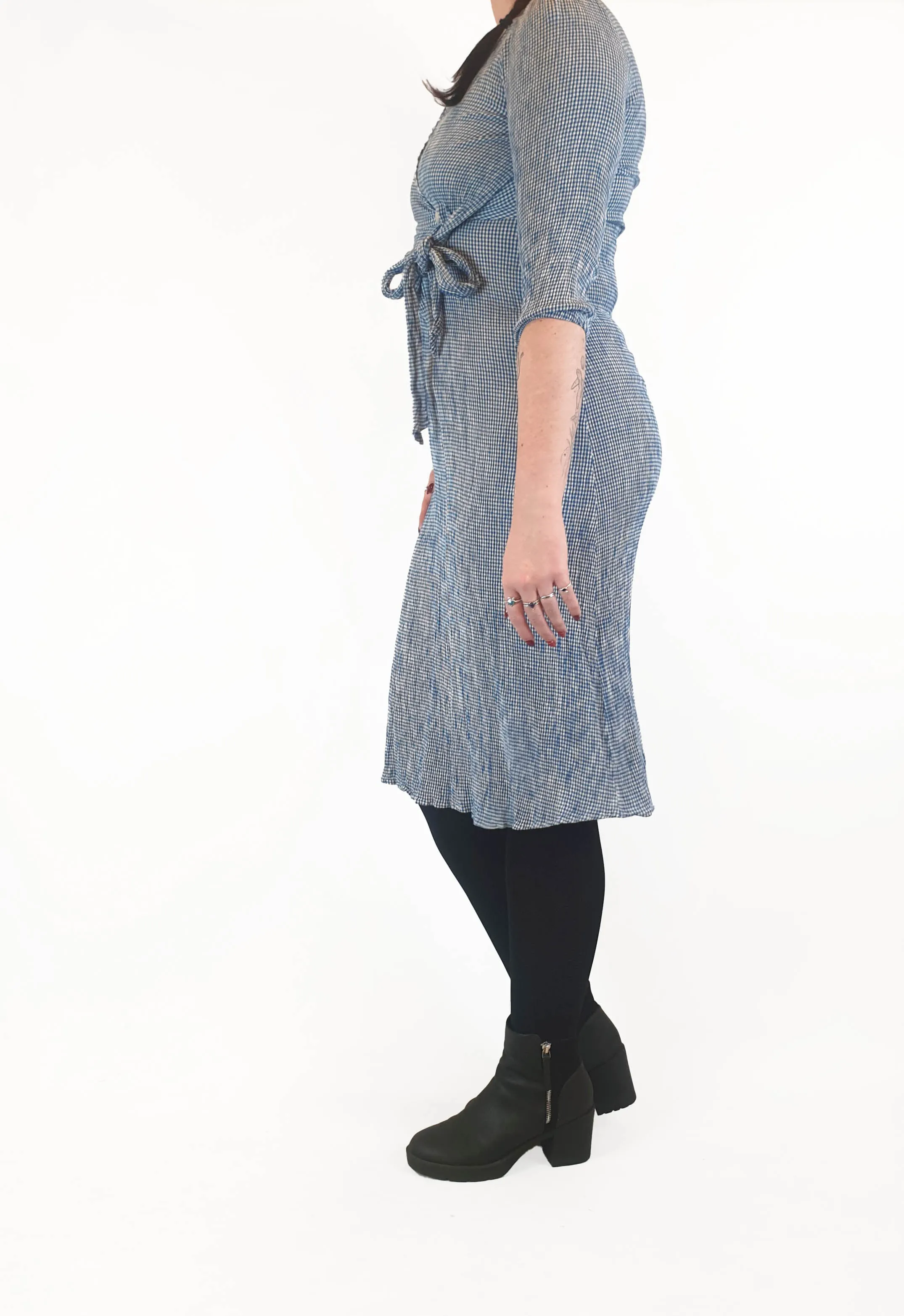 Oysho blue and white gingham half sleeve dress size M