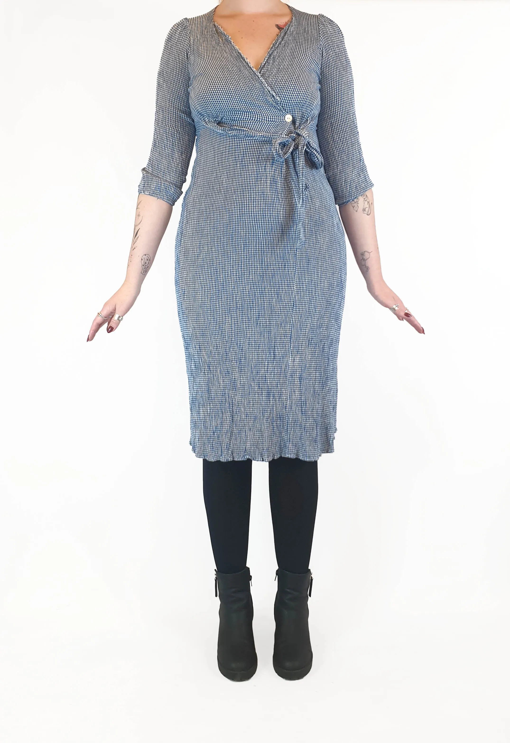 Oysho blue and white gingham half sleeve dress size M