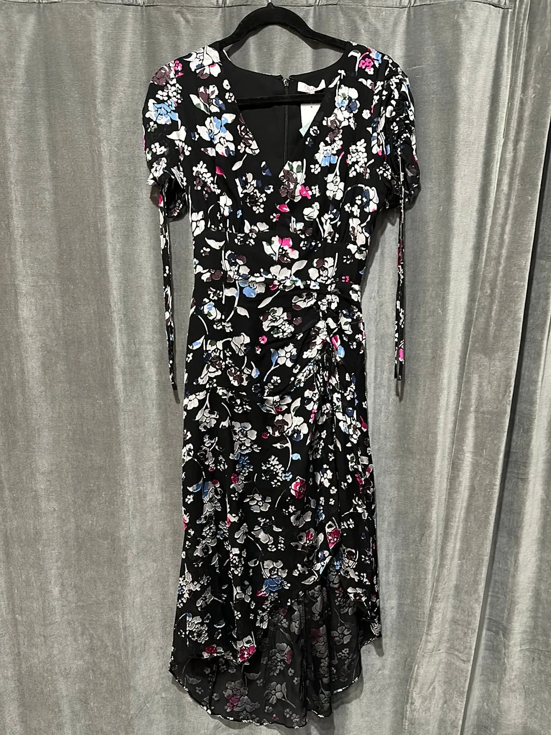 Parker Black Short Sleeve Faux Wrap Maxi Dress