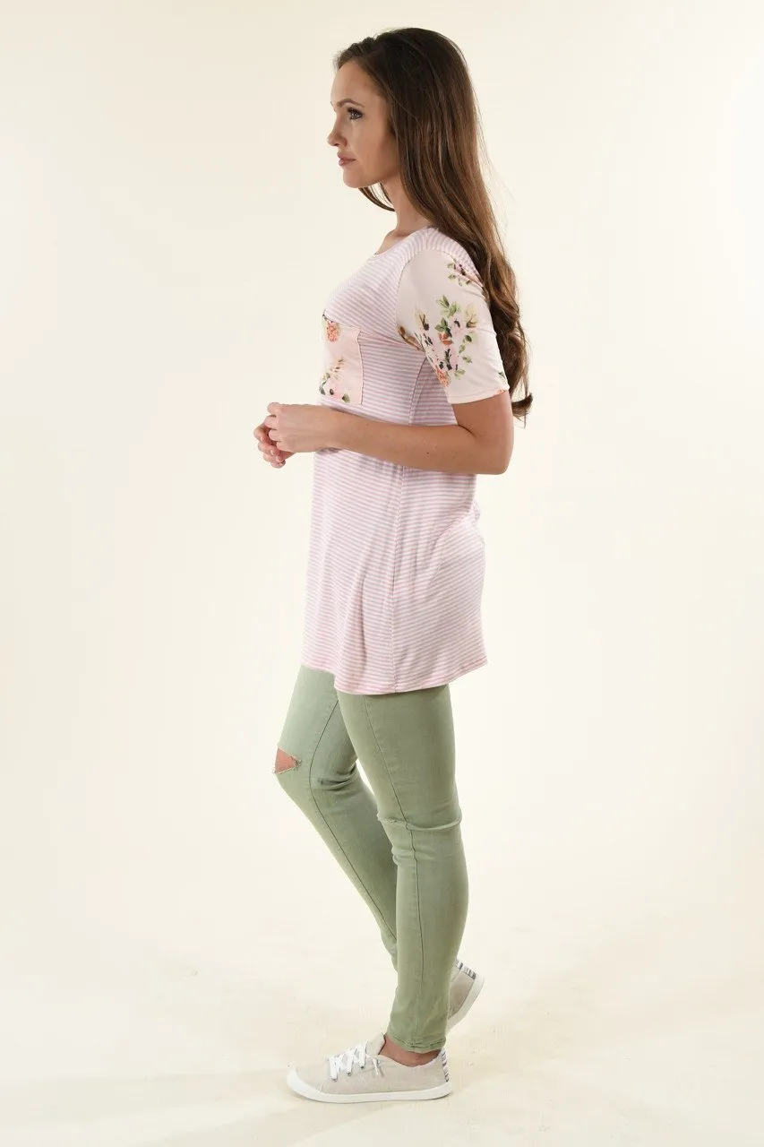 Peach & Pink Floral Pocket Top