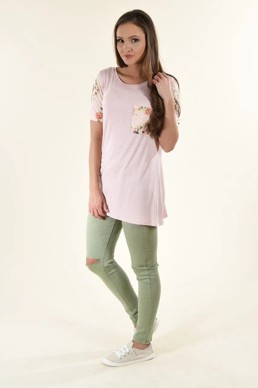 Peach & Pink Floral Pocket Top