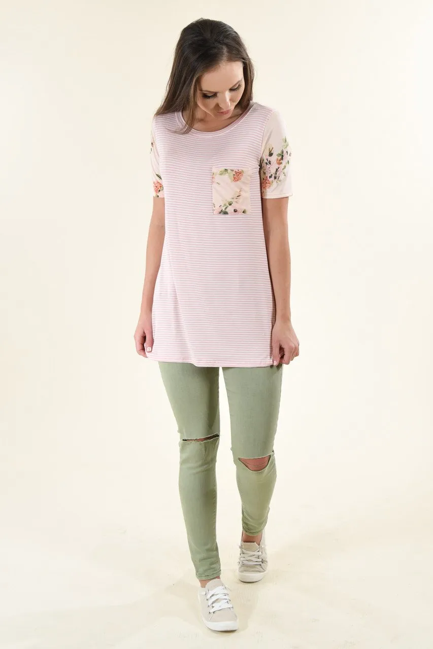 Peach & Pink Floral Pocket Top