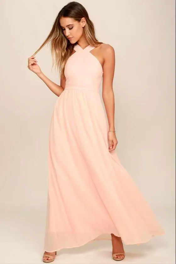Peach Chiffon Bridesmaid Dresses Long Maxi Dress