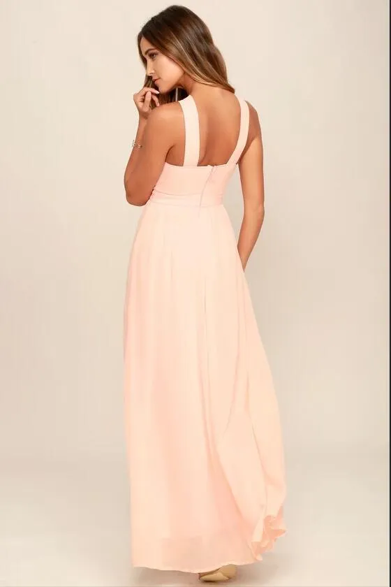 Peach Chiffon Bridesmaid Dresses Long Maxi Dress