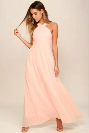 Peach Chiffon Bridesmaid Dresses Long Maxi Dress