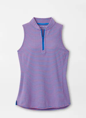 Peter Millar Womens Vista Stripe Shirley Sleeveless Polo - ABACO BLUE/PRIMROSE