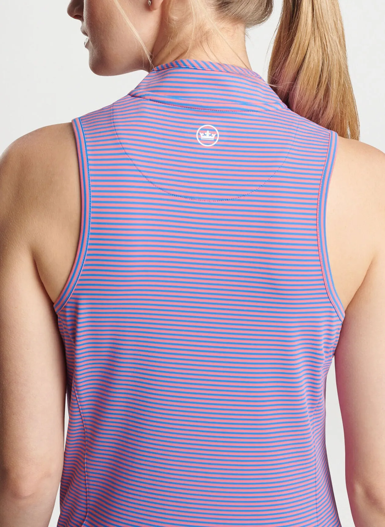 Peter Millar Womens Vista Stripe Shirley Sleeveless Polo - ABACO BLUE/PRIMROSE