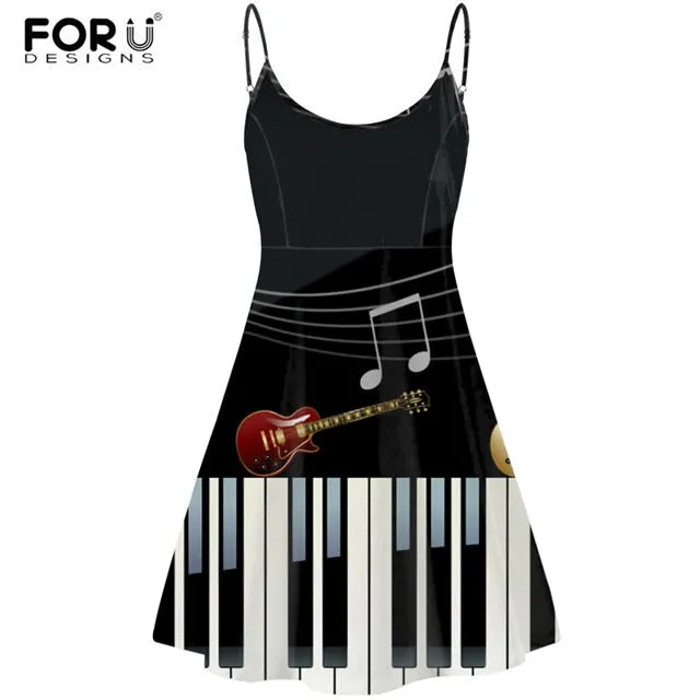 Piano Key Music Note Print Summer Sleeveless Dancing Dress