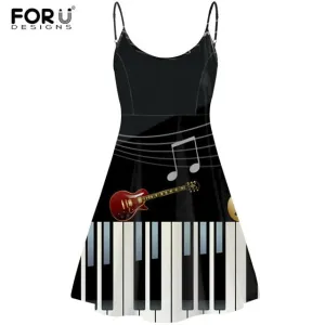 Piano Key Music Note Print Summer Sleeveless Dancing Dress