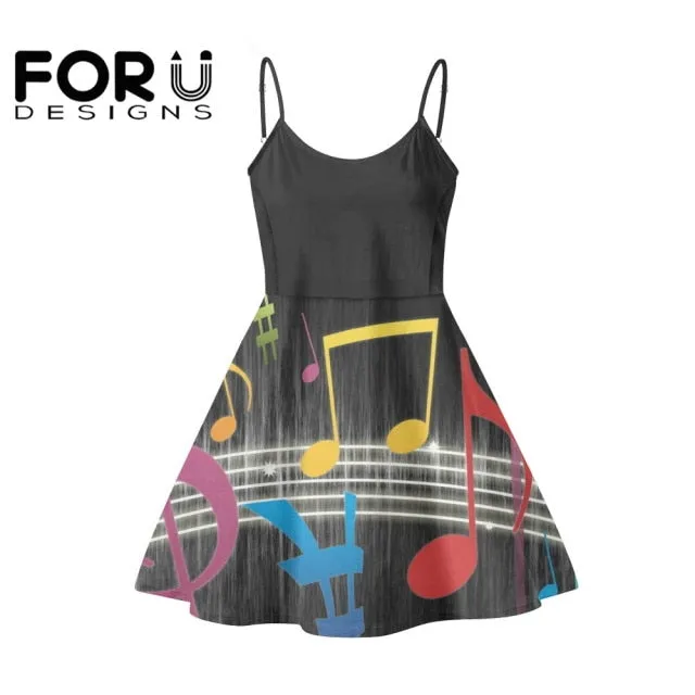 Piano Key Music Note Print Summer Sleeveless Dancing Dress