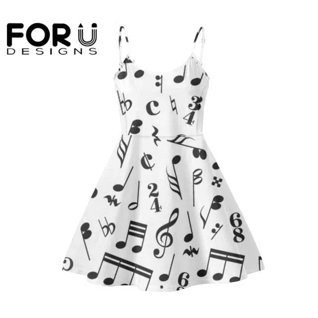 Piano Key Music Note Print Summer Sleeveless Dancing Dress
