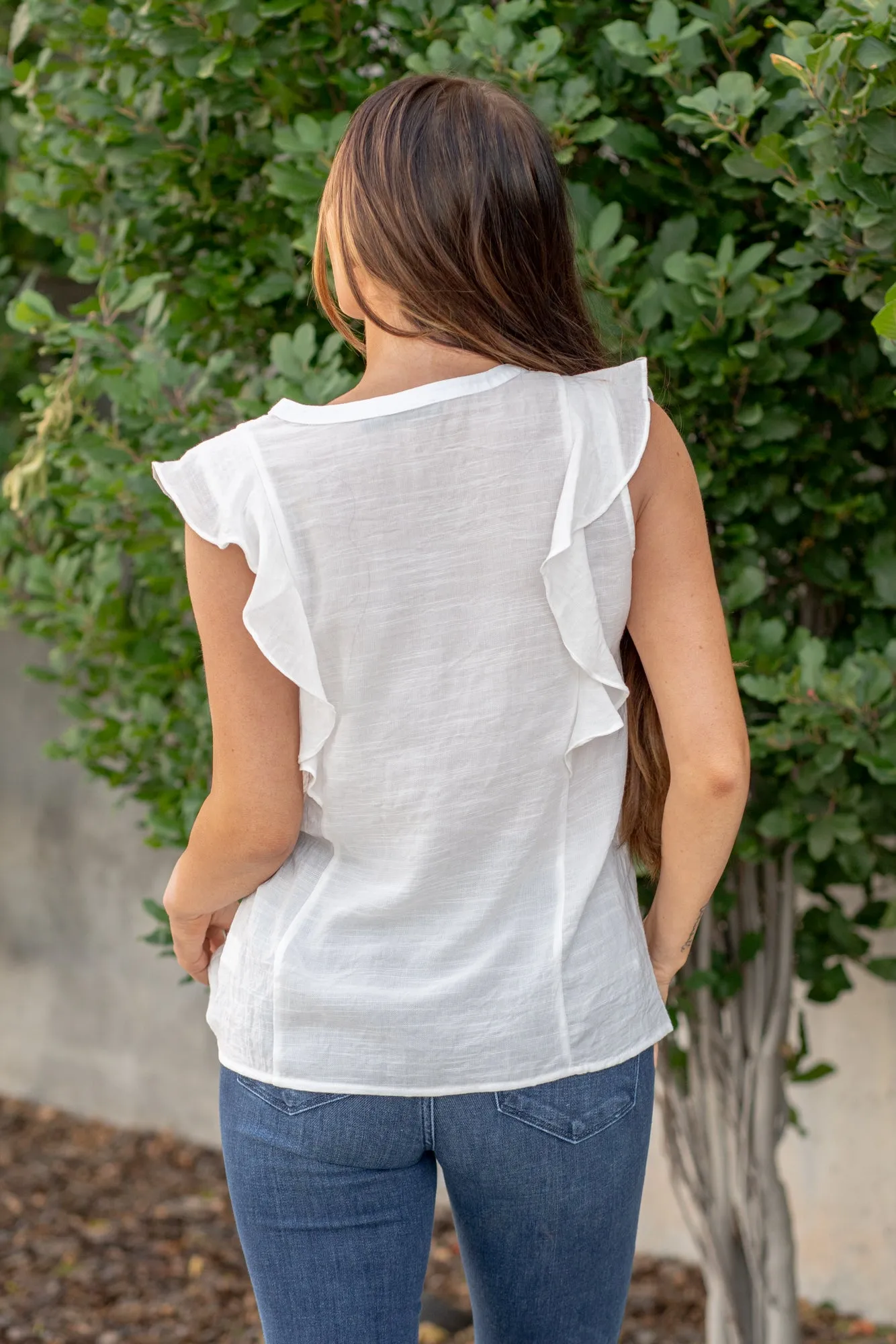 Pin Tuck Front Sleeveless Top - White