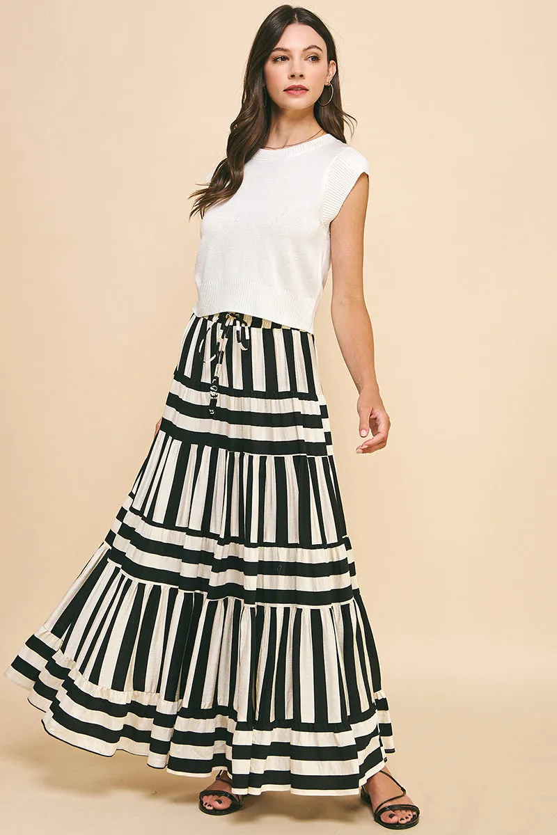 Pinch STRIPE TIERED MAXI SKIRT
