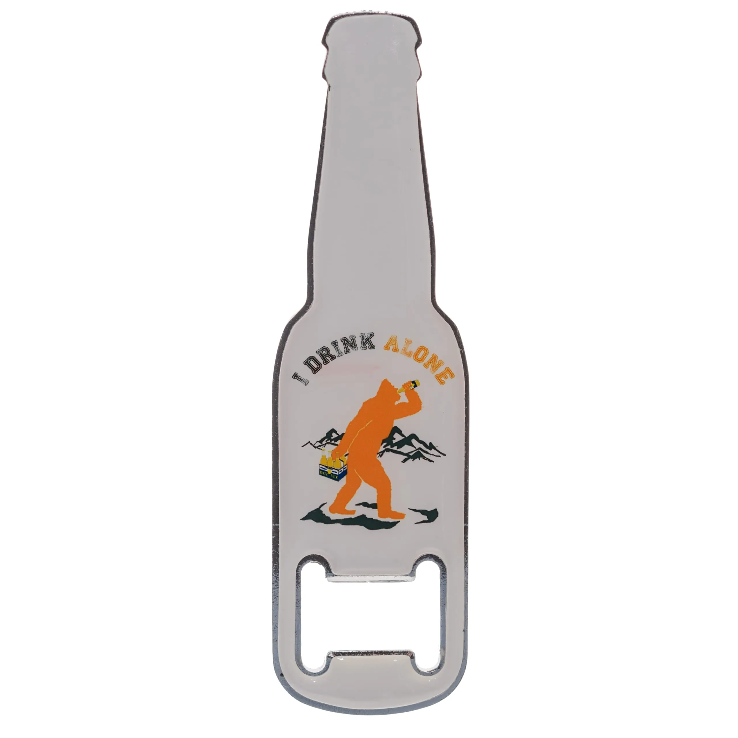 Pine Ridge Bigfoot Sasquatch Beer Shaped Bottle Opener, Rustic Kitchen Accessory Refrigerator Magnetic Bottle Opener, I Drink Alone