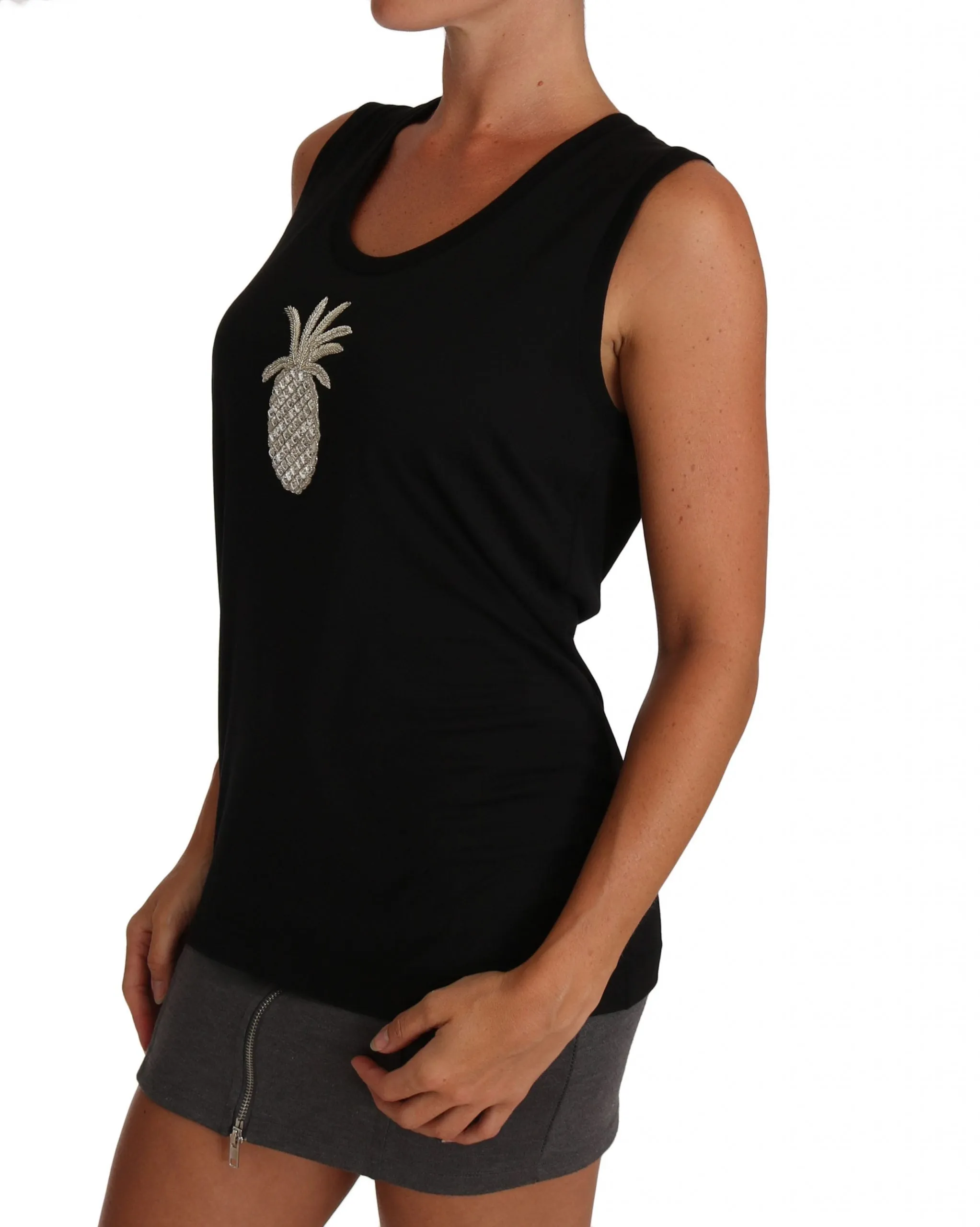 Pineapple Black Cami Crystal  T-shirt Top