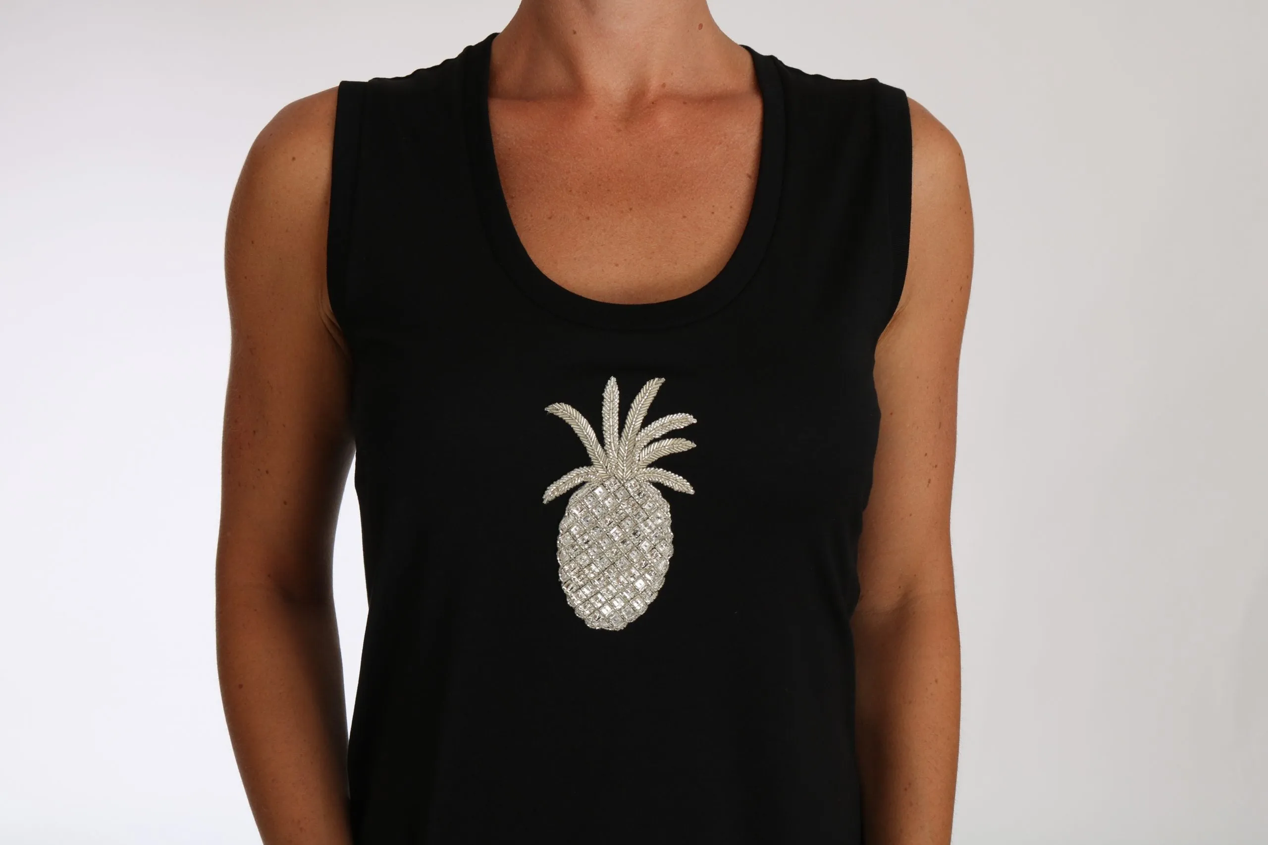 Pineapple Black Cami Crystal  T-shirt Top